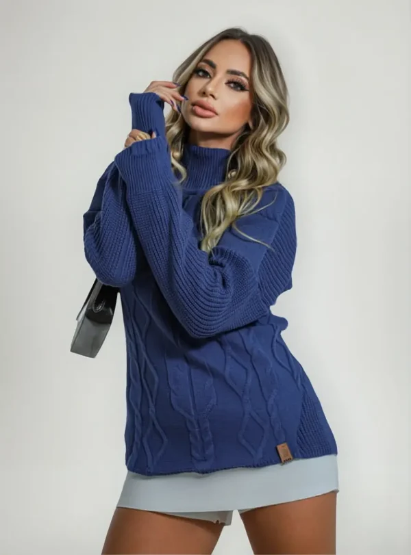 Cód. 1250 - Blusa Feminina De Inverno Tricot Grosso Suéter Gola Alta
