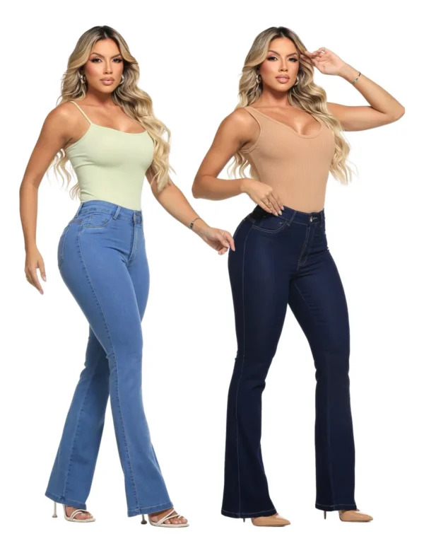 Cód. 386 - Kit 2 Calças Jeans Feminina Flare Empina Bumbum Cós Alto