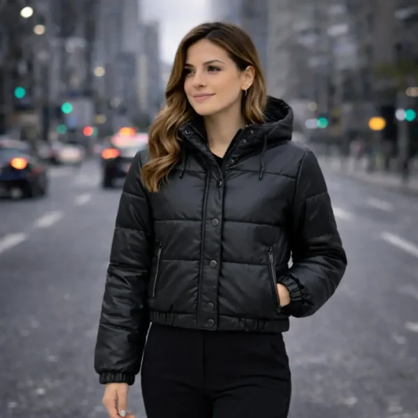 Cód. 685 - Jaqueta De Couro Feminina Puffer Bobojaco Cropped Peluciada