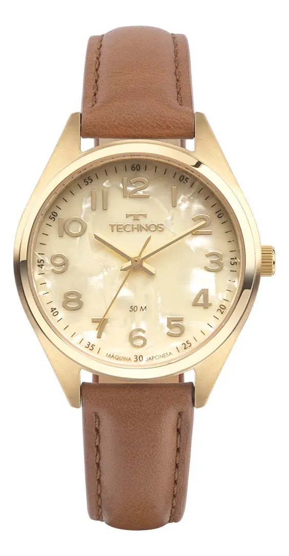 Cód. 882 - Relogio Technos Feminino Dourado De Couro Numeros 2036msa/0x