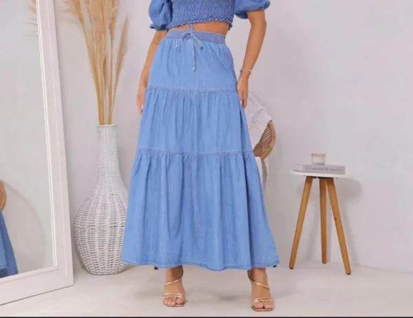Cód. 777 - Saia Longa Jeans 3 Marias Com Elástico Na Cintura Premium