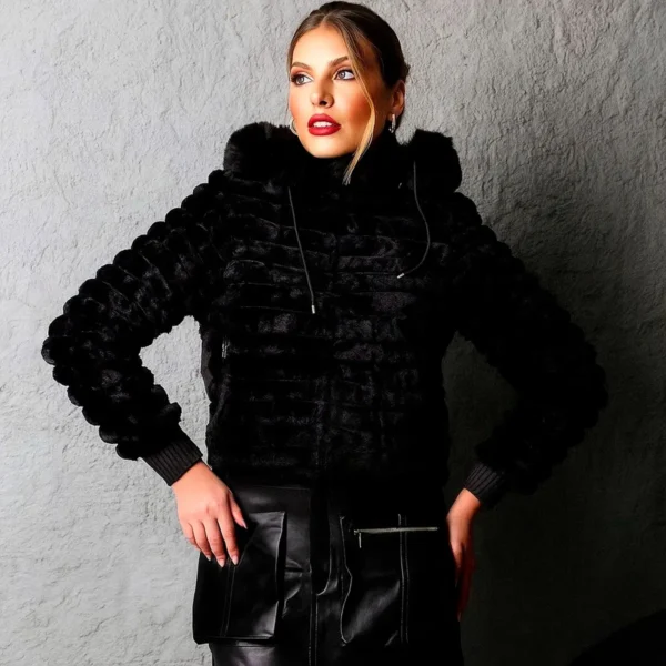 Cód. 1168 - Jaqueta Puffer Teddy Casaco Manga Longa Gominho Feminina