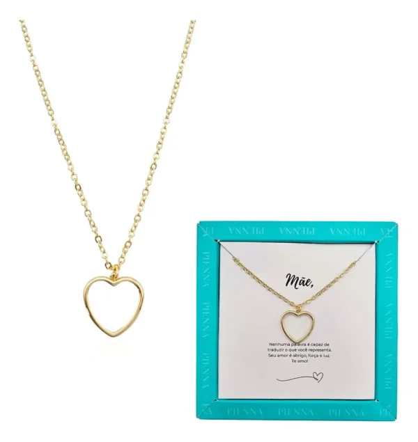 Cód. 1007 - Colar Presente Mãe Coração Semijoia Ouro 18 45cm + Sacolinha