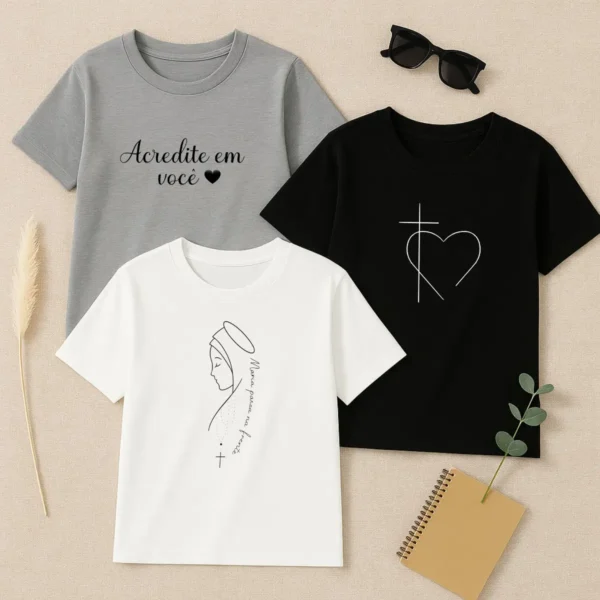 Cód. 437 - Camiseta Feminina Kit Com 3 Estampa Acredite Em Você
