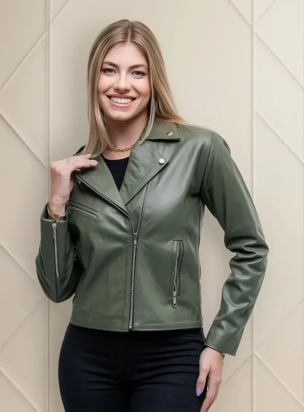 Cód. 1158 - Jaqueta De Couro Legítimo Feminina Ocasional Glamour Preta