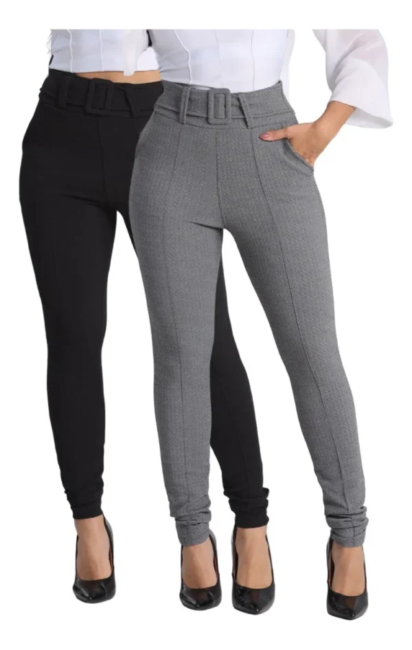 Cód. 384 - Kit 2 Calça Feminina Skinny Crepe Social Cinto Cintura Alta