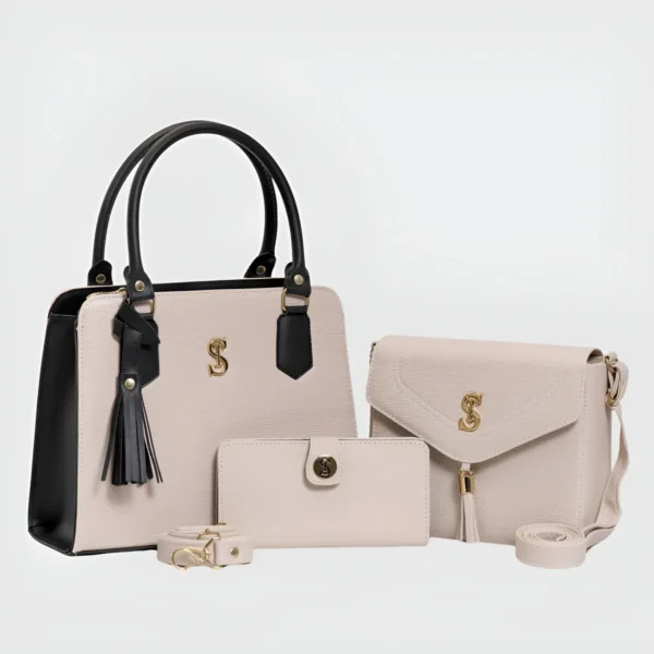 Cód. 189 - Kit Bolsa Tote Transversal E Bolsa Tiracolo Com Carteira Cor creme-preta