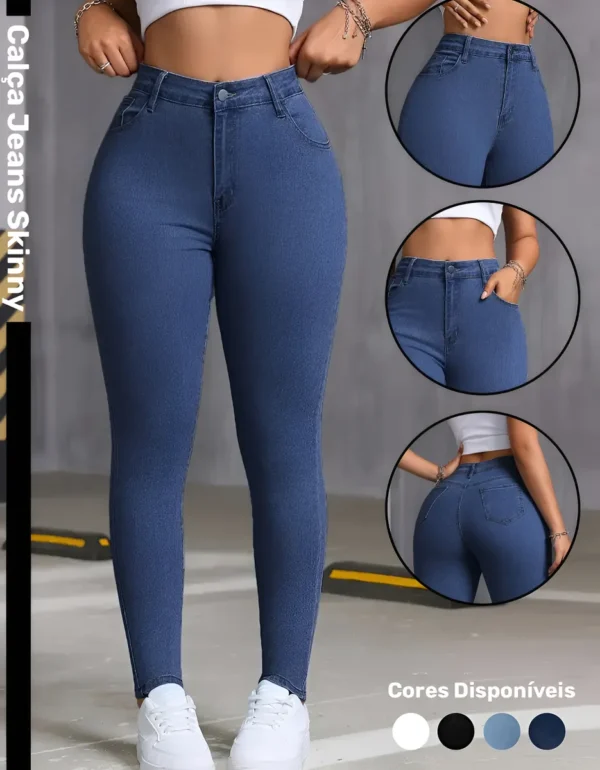 Cód. 374 - Calça Skinny Jeans Básica Feminina Cintura Alta Look Casual