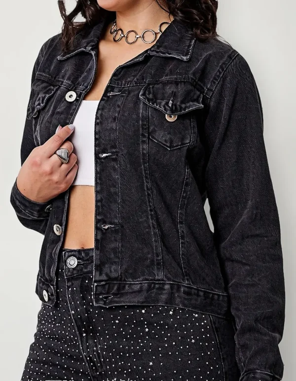 Cód. 559 - Jaqueta Jeans Feminina Curta Desfiada Destroyed Moda Botões