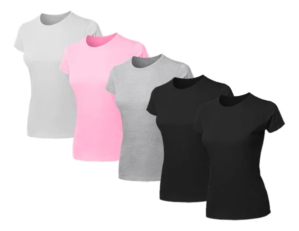 Cód. 475 - Kit 5 Blusas Feminina Camiseta Lisa Básica Algodão Baby Look