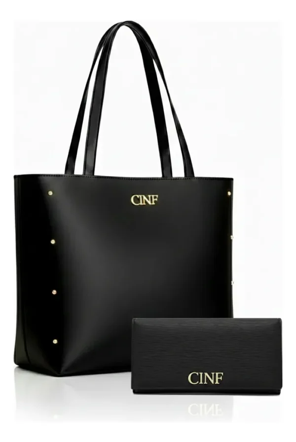 Cód. 158 - Bolsa Sacola Grande Universitária + Carteira Kit Com 2 Peças Cor Preta