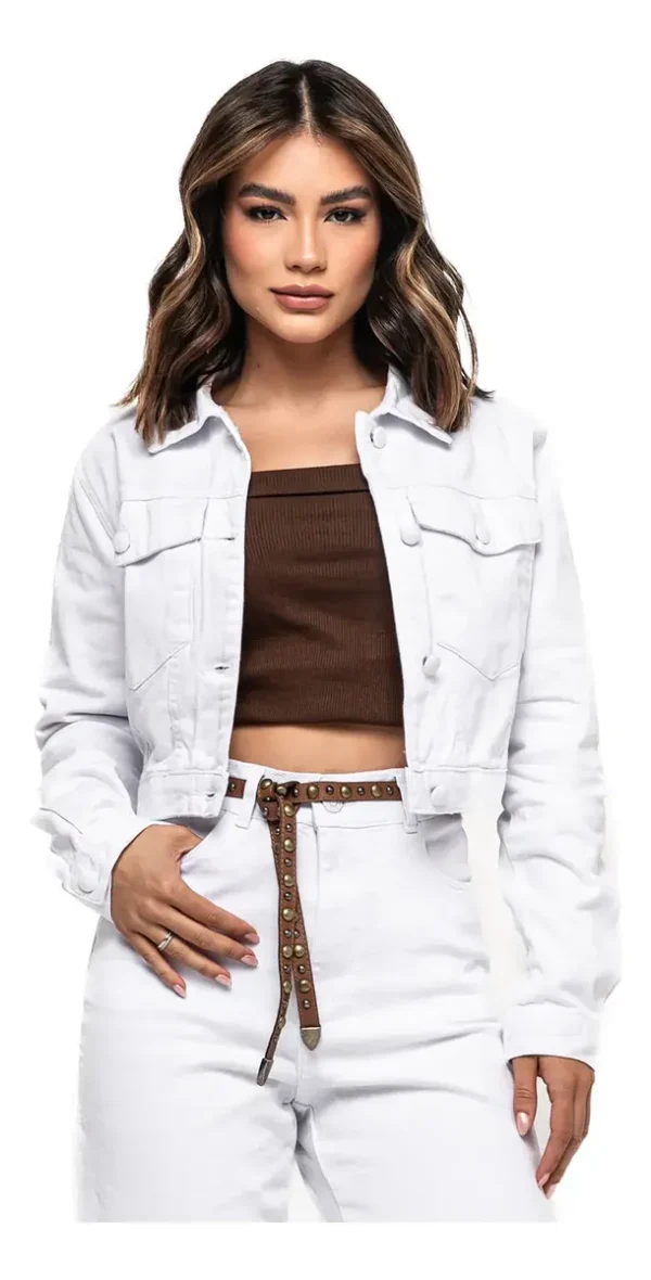 Cód. 690 - Jaqueta Sarja Cropped Fem Básica Branca Consciência 23787