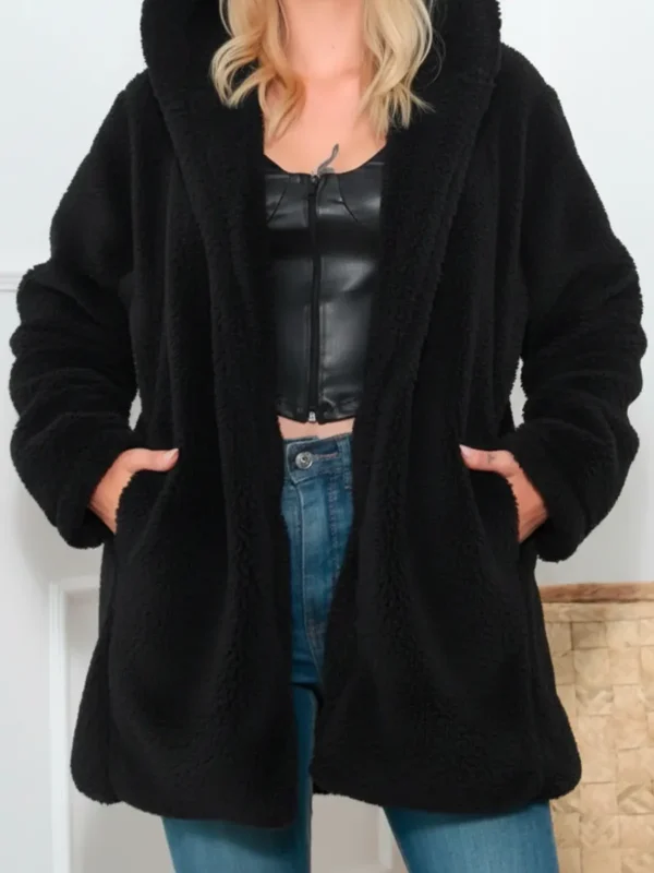 Cód. 590 - Casaco Teddy Sobretudo Feminino Blusa Frio Forrado Com Capuz