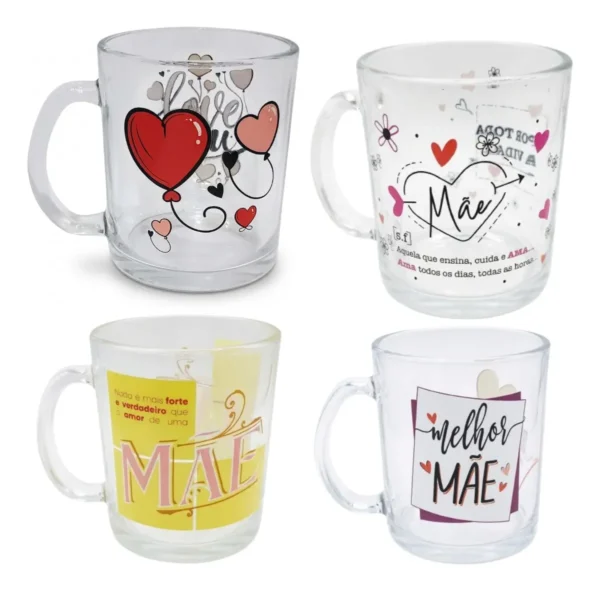 Cód. 1026 - Caneca De Vidro 330ml Mãe Sortido 11cm X 10cm