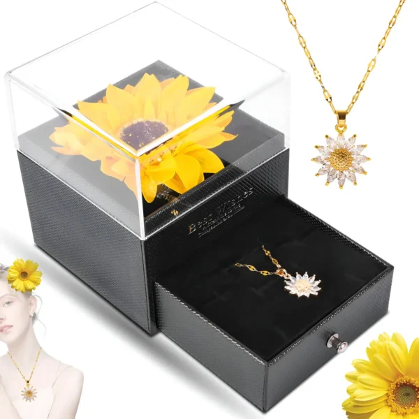 Cód. 1015 - Dia Da Mãe Colar De Girassol Presente + Colar Cravejado