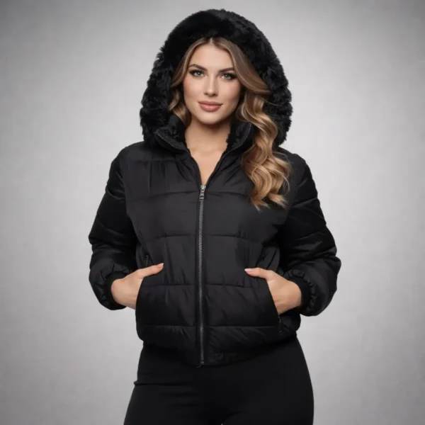Cód. 719 - Jaqueta Puffer Feminina Dupla Face Capuz Removivel Peluciada