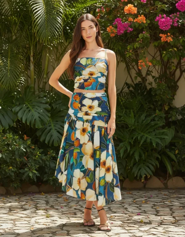 Cód. 1363 - Saia Farm Midi Estampa Exclusiva Pronta Entrega + Nf