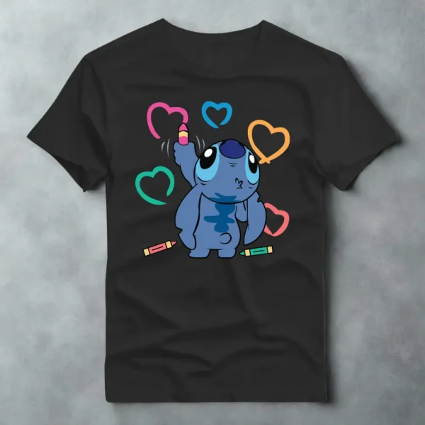 Cód. 456 - Camiseta Em Algodão Stitch Pintura Fofo Macio Confortável