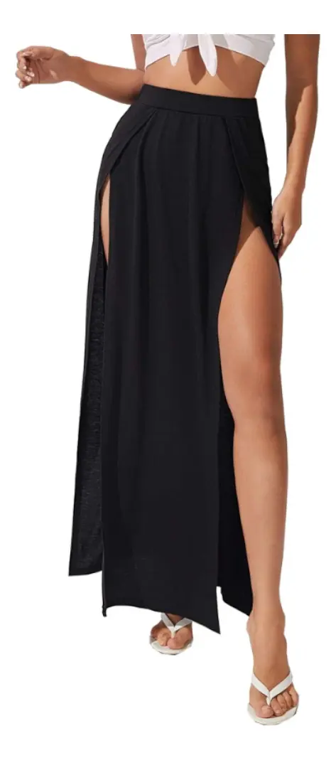 Cód. 776 - Saia Longa Feminina Envelope Com Fenda Lateral Cós Alto