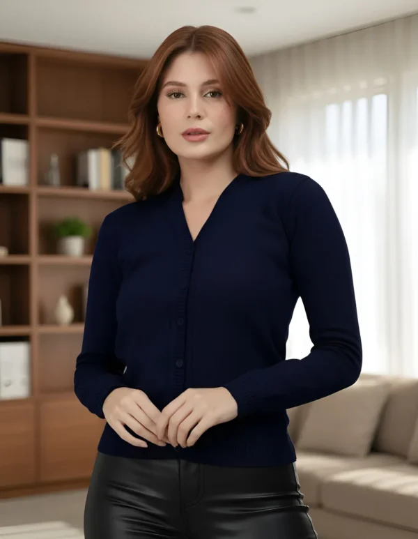 Cód. 623 - Blusa De Frio Casaco Cardigan Tricot Lã Gola V Com Botões