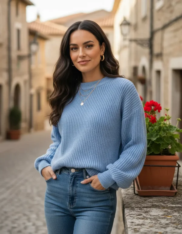 Cód. 1504 - Blusa Feminina Inverno Tricô Manga Longa Balão Moderna