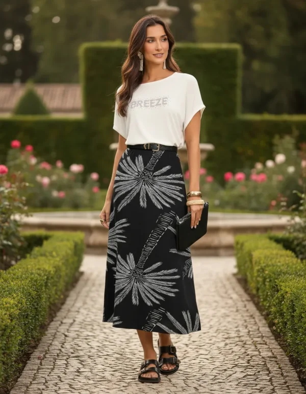 Cód. 1474 - Saia Midi Feminina Viscotorcion Rovitex Preto