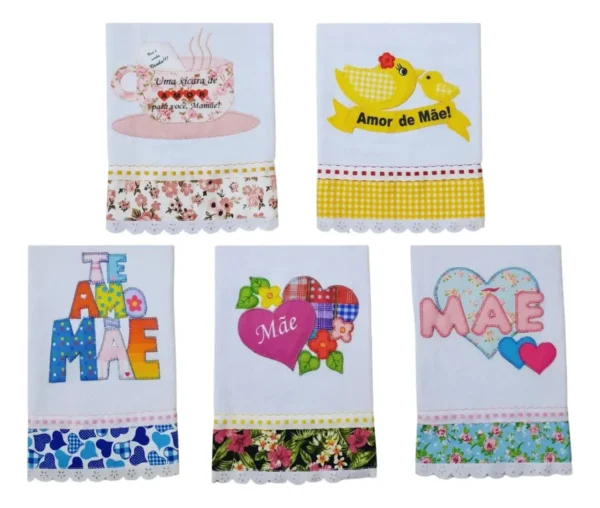 Cód. 1055 - Kit Pano Prato Dia Das Mães Bordado Patchwork 10p Lançamento