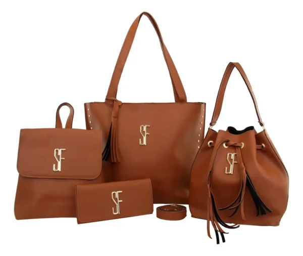 Cód. 166 - Kit de Bolsas 4 Peças Sintético Caramelo Selfie com Carteira