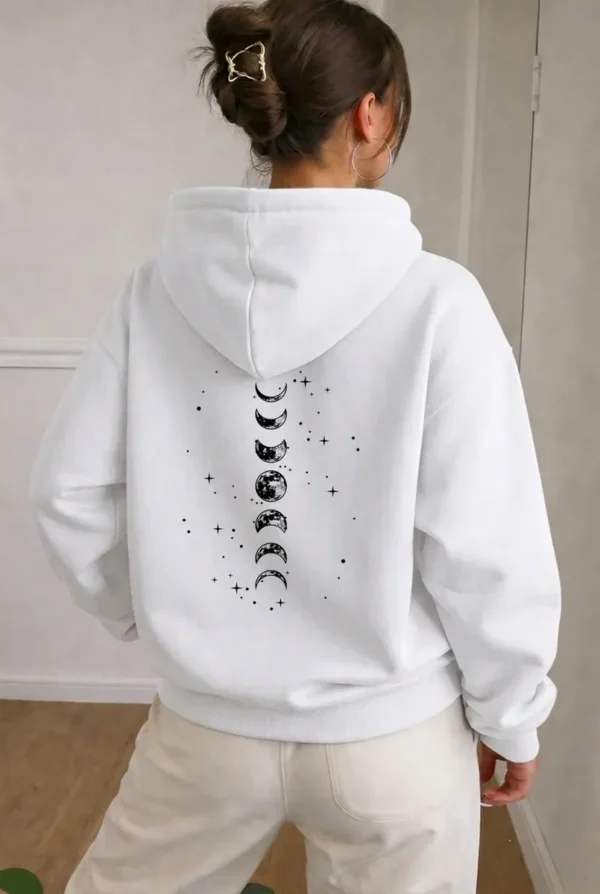 Cód. 1489 - Moletom Canguru Feminino Lua E Estrelas Casual Inverno