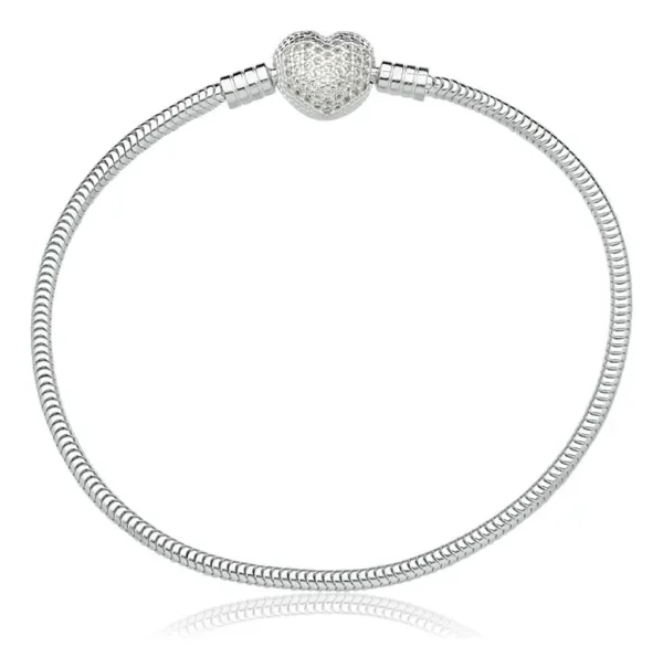 Cód. 290 - Pulseira Berloques Prata 925 Coração Zircônias Com Garantia