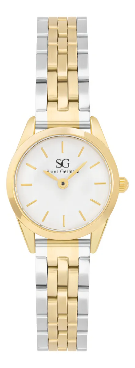 Cód. 865 - Relógio Feminino Dourado e Prata Mini Belle Bicolor Gold 24mm Fundo Branco