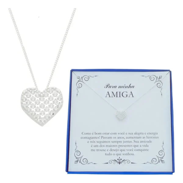 Cód. 314 - Colar DS Joias Feminino Prata 925 Pingente Coração Zircônias 45cm