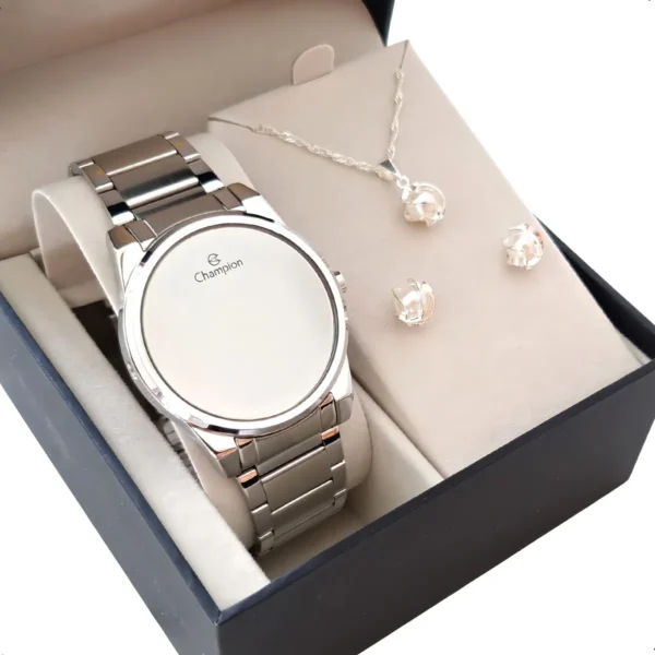 Cód. 896 - Relógio Champion CH40124S Feminino Digital Led Espelhado Social Kit Cor da correia Prata Cor do bisel Prata