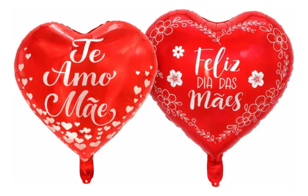 Cód. 1003 - Kit 50 Balão Metalizado Coração Feliz Dia Das Mães 45cm