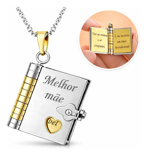 Cód. 983 - Colar Livro Mini Presente Para Melhor Mãe Inoxidável Amor