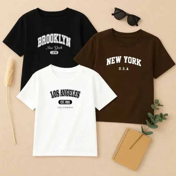 Cód. 430 - Camiseta Feminina De Algodão Kit Com 3 Los Angeles Modernas