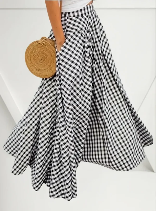 Cód. 1374 - Saia Longa Godê Total Com Bolsos Estampa Xadrez Vichy