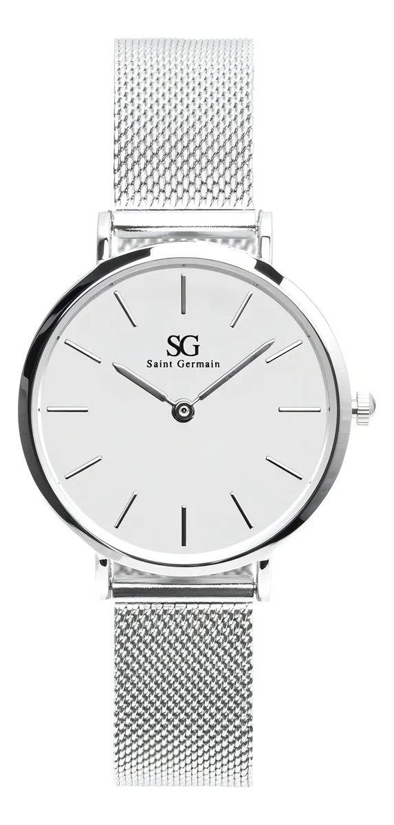 Cód. 295 - Relógio Prateado Feminino Saint Germain Harlem Silver 32mm Fundo Branco