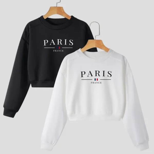 Cód. 493 - Kit 2 Cropped Moletom Feminino Paris Blusa De Frio Curta
