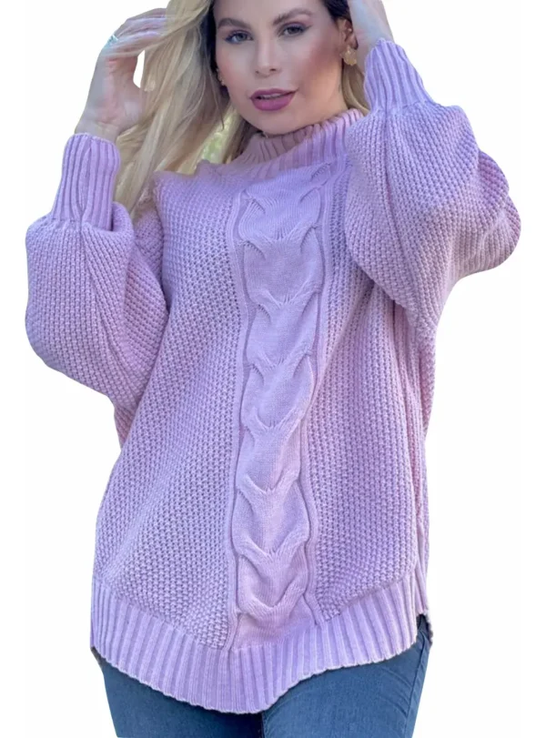 Cód. 1277 - Capa Tricô Poncho Simone Pala Blusa Outono Inverno Gola Alta