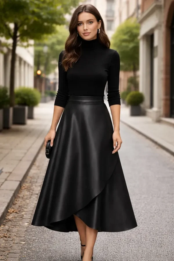 Cód. 1396 - Saia Envelope Feminia Longa Transpassada Couro Evangelica