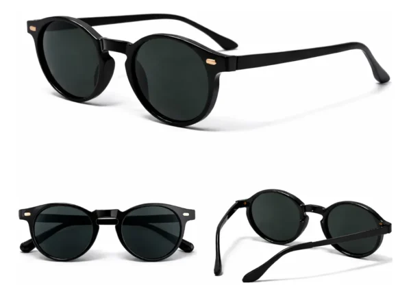 Cód. 843 - Óculos De Sol Clássico Redondo Proteção Uv 400 Preto Black