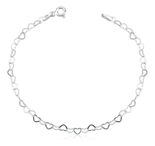 Cód. 332 - Pulseira Com Elos De Coração Aqua Jóias Prata 925