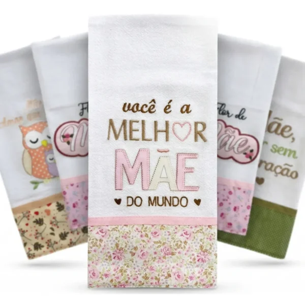 Cód. 1054 - Kit Pano De Prato Bordado Dia Das Mães 100% Algodão - 4 Pçs