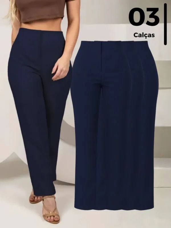 Cód. 364 - Kit Lote 3 Calça Alfaiataria Feminina Social Cintura Alta
