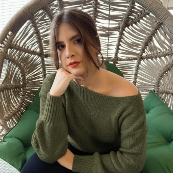 Cód. 1238 - Blusa De Frio Tricô Feminina Verde Musgo Lã Ombro Caído