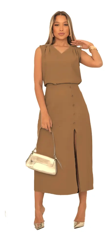 Cód. 1408 - Conjunto Linho Social Saia Elegante Premium Moda Feminina