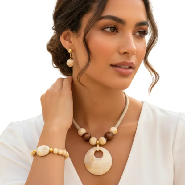 Cód. 344 - Kit Colar Corda Náutica Pulseiras Brinco Moda Boho Artesanal