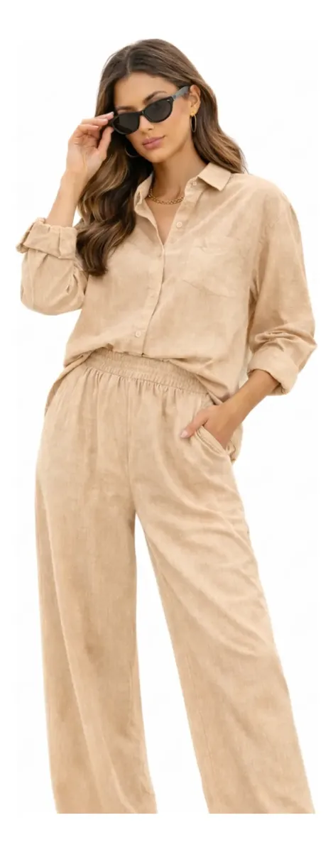 Cód. 1332 - Conjunto Feminino Casual Em Linho Blusa Calca Alfaiataria Za