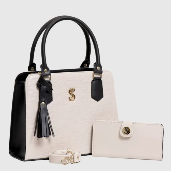 Cód. 137 - Bolsa Feminina Transversal Media Com Carteira Creme/preto -